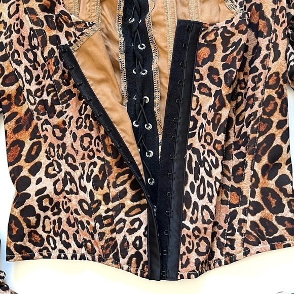 I.AM.GIA Long Sleeve Chelsea Leopard Corset Top XS Lace Up Back Ruched Sleeves - Picture 7 of 11